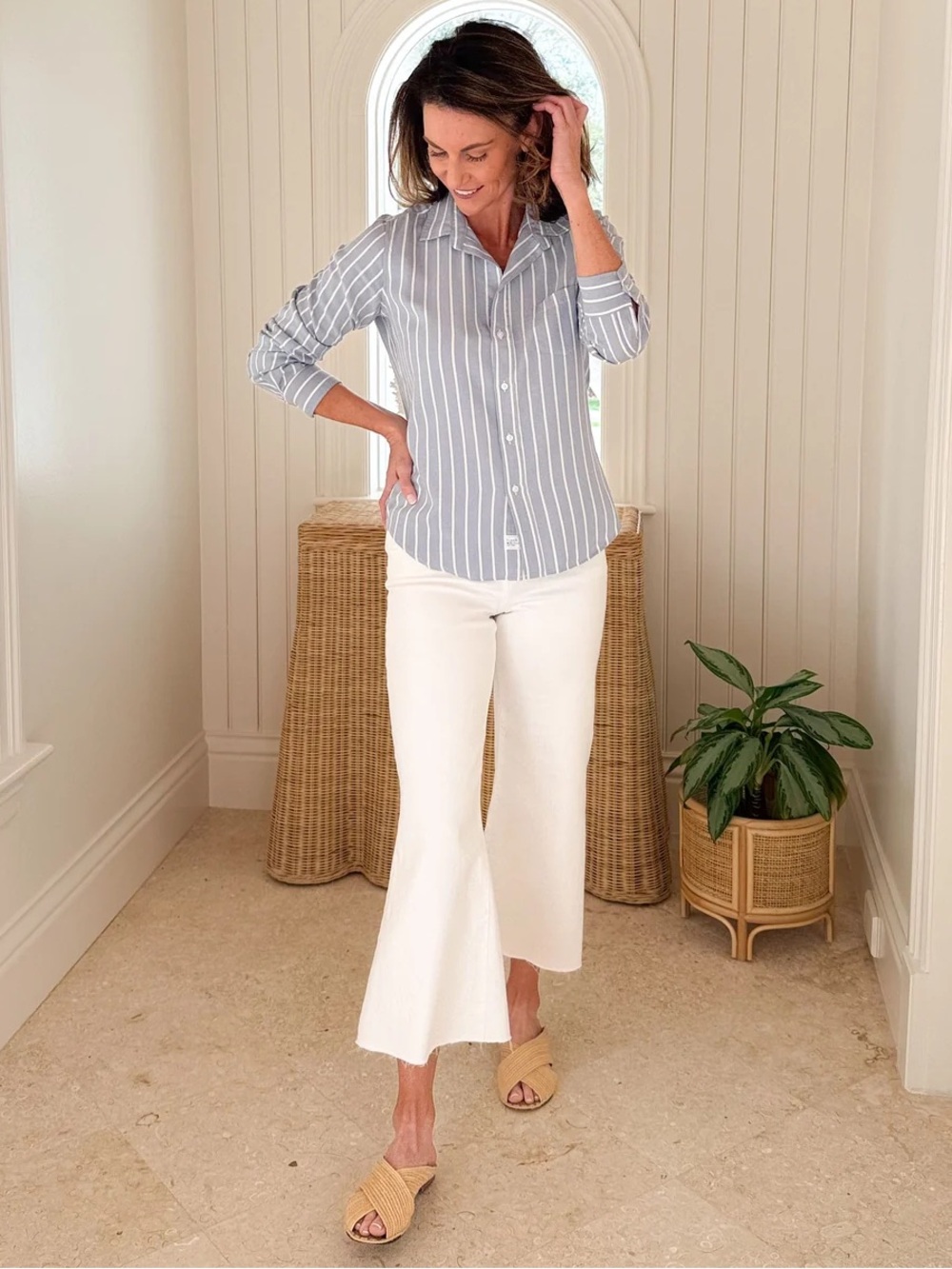 FRANK & EILEEN Barry Button Up Wide Blue Stripe size XL